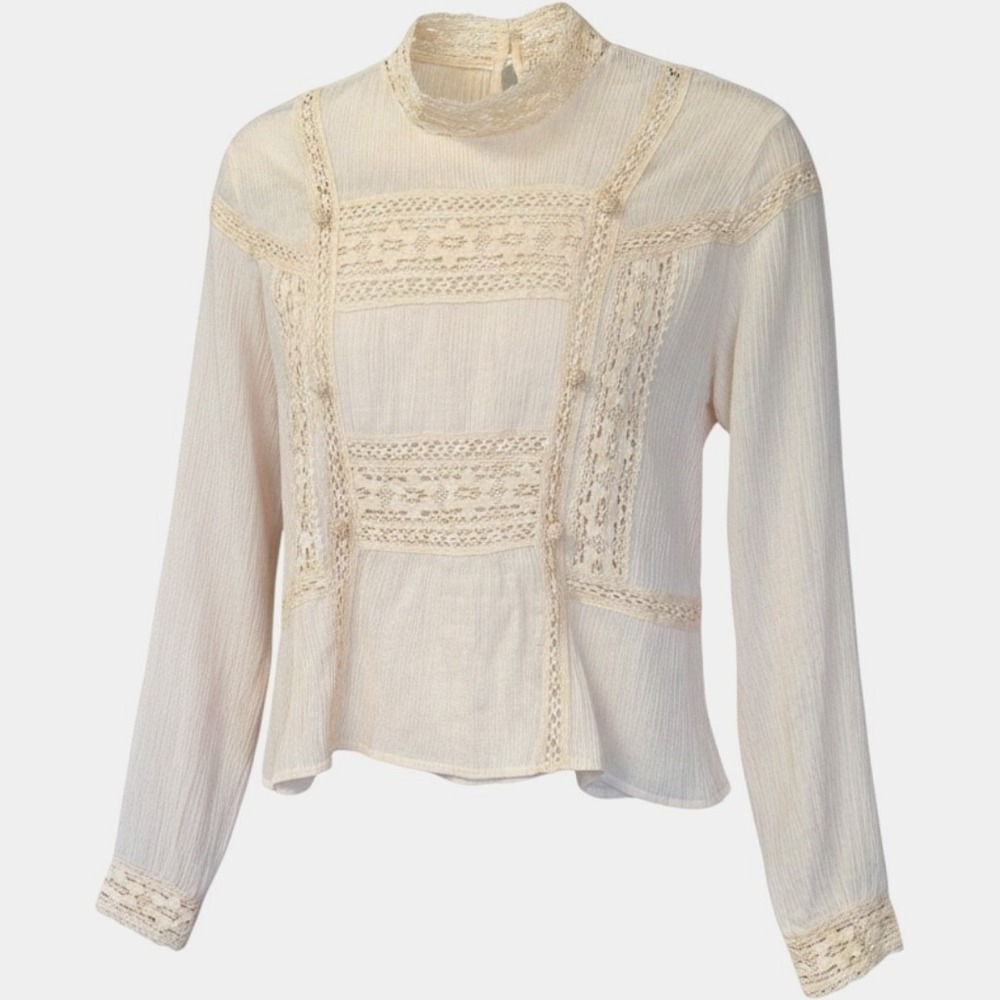Louise Misha Tara Victorian Blouse Blush Pink Lace Prairie Romantic French S NEW
